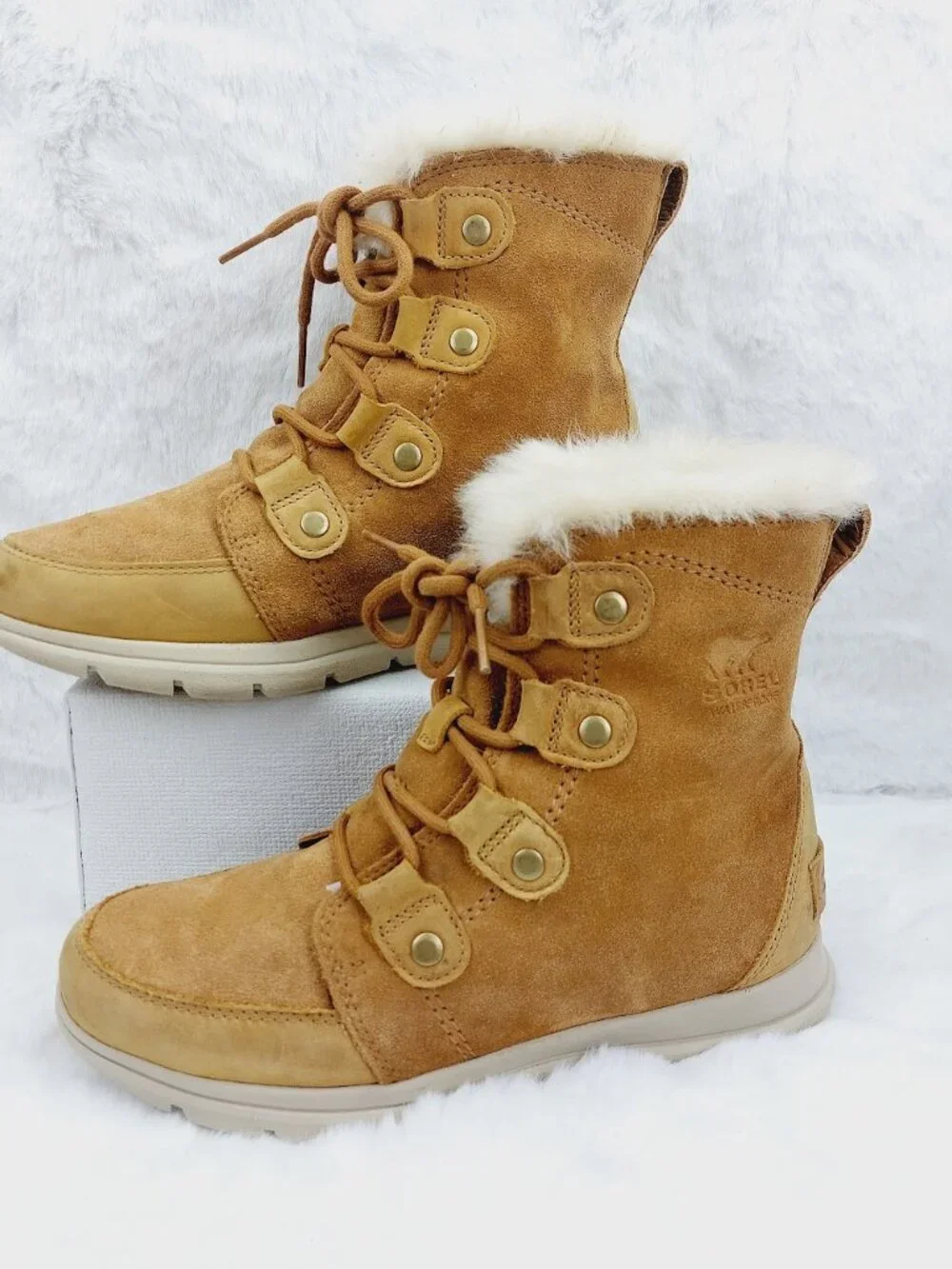 Sorel Women's Brown White Suede Lace Up Waterproof Snow Winter Boots Size US 8